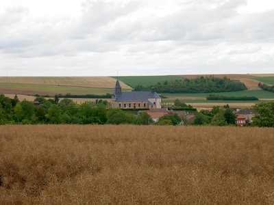 Église Saint-Martin à Valmy vue depuis le Moulin de Valmy