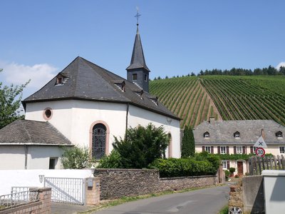 La chapelle des 14 Saints à Eitelsbach avec le vignoble.